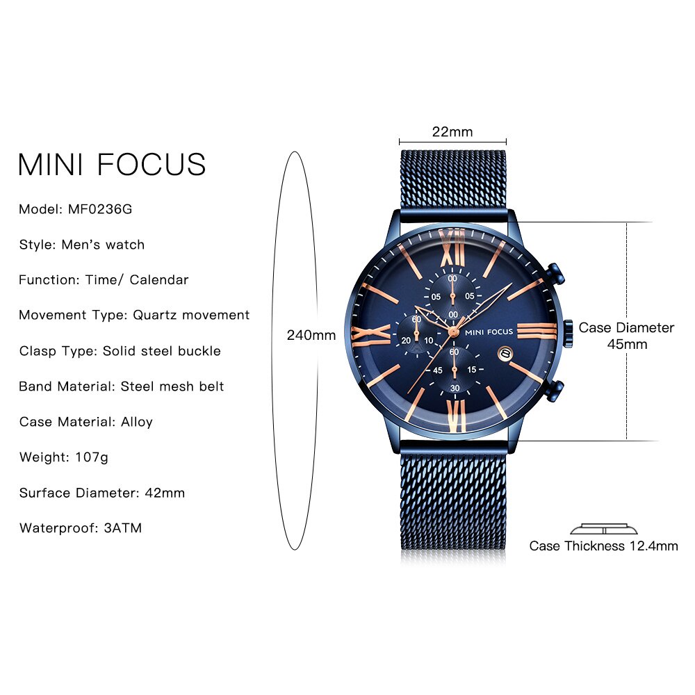 Mini FOCUS Đồng Hồ Quartz Nam Hiển Thị Ngày Đa Năng Chống Thấm Nước Thời Trang