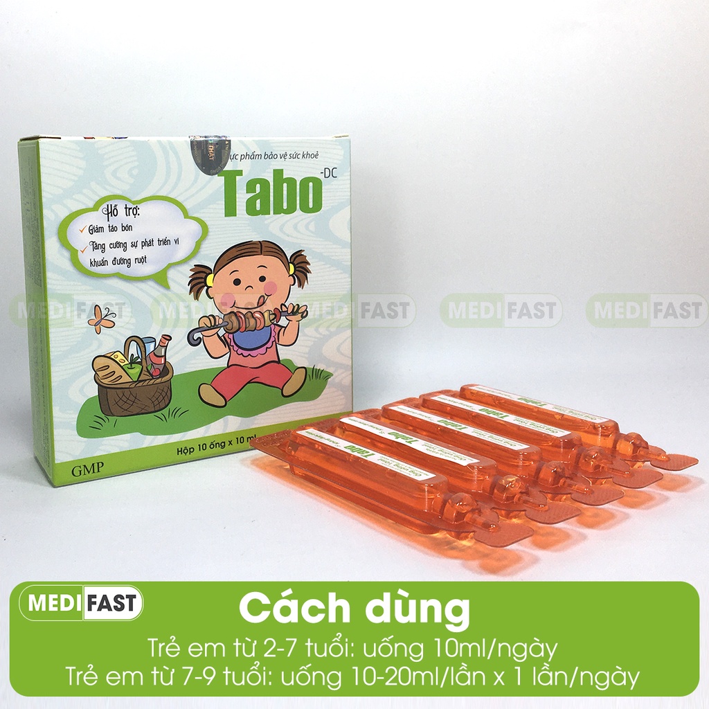 Siro giảm táo bón cho trẻ Tabo - hộp 10 ống thành phần từ chất xơ hòa tan FOS, tiêu hóa tốt, hết biếng ăn cho bé