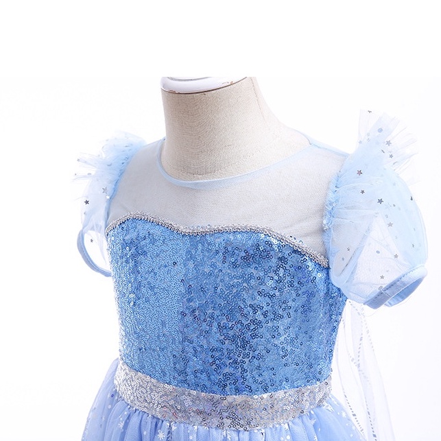 Đầm công chúa Elsa màu xanh tím kèm tà dài cho bé gái 3-11 tuổi - Mẫu mới 2023