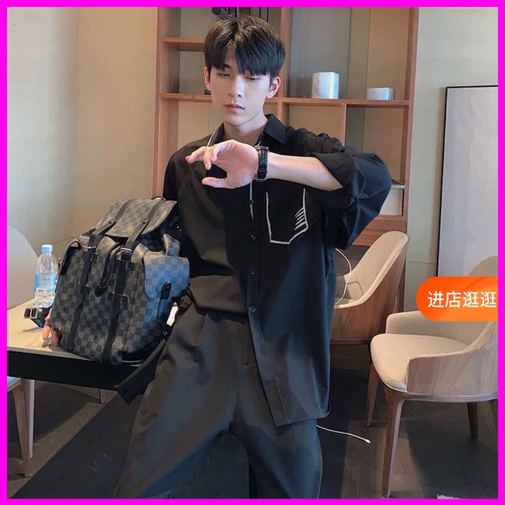 Áo sơ mi nam kẻ vièn túi áo phong cách hồng Kông thanh lịch 2022