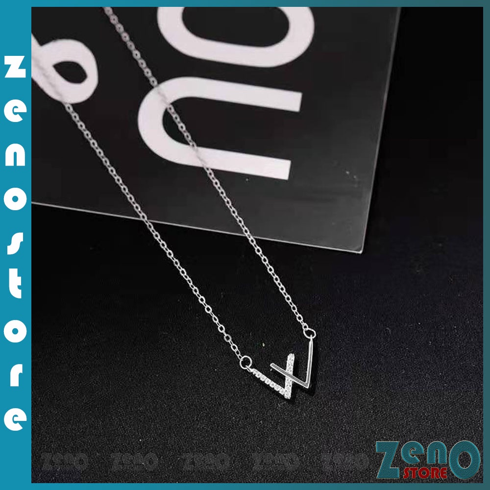 Vòng cổ ZenO titan chữ W (full box) DC06, dây chuyền W phong cách Hàn Quốc dành cho nữ