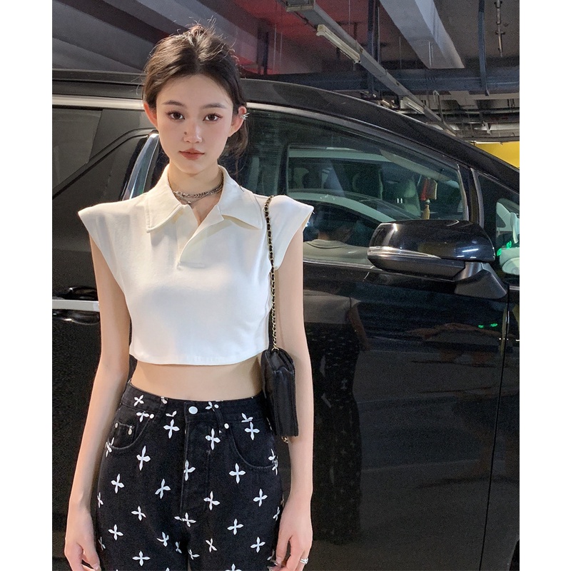 QKOOLE  Áo Thun Croptop Nữ Tay Ngắn Màu Trơn Phong Cách Hàn Quốc