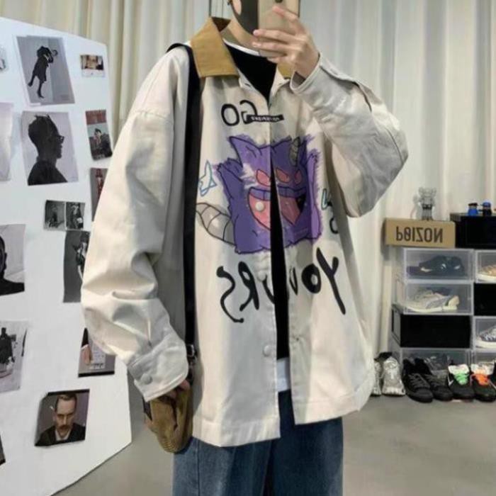 Áo khoác sơ mi có cổ Sticker Go Yours, áo sơ mi kaki nam nữ cúc bấm cổ bẻ độc lạ hàng đủ size