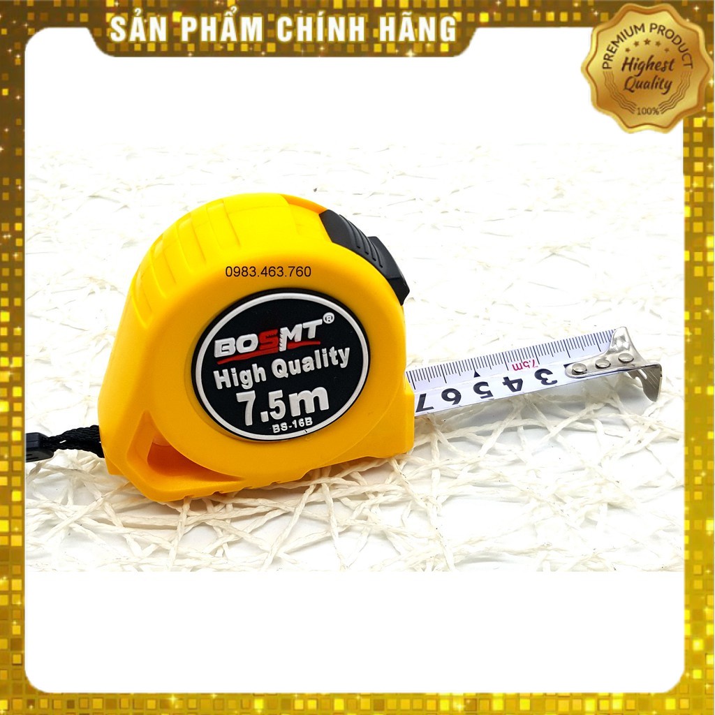 BOSMT 7.5M x 22MM THƯỚC KÉO THÉP NỀN TRẮNG CAO CẤP