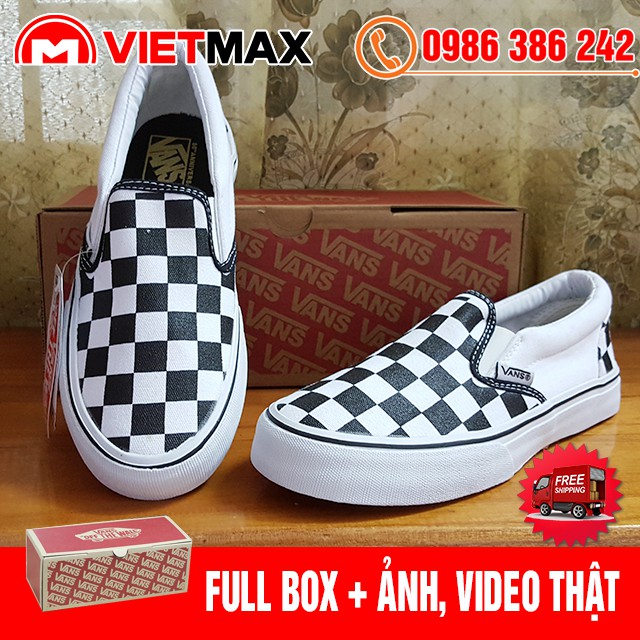 🎁 [FREE SHIP + BOX] Giày Thể Thao Slip On Lười Caro Đen Trắng Hàng Việt Nam