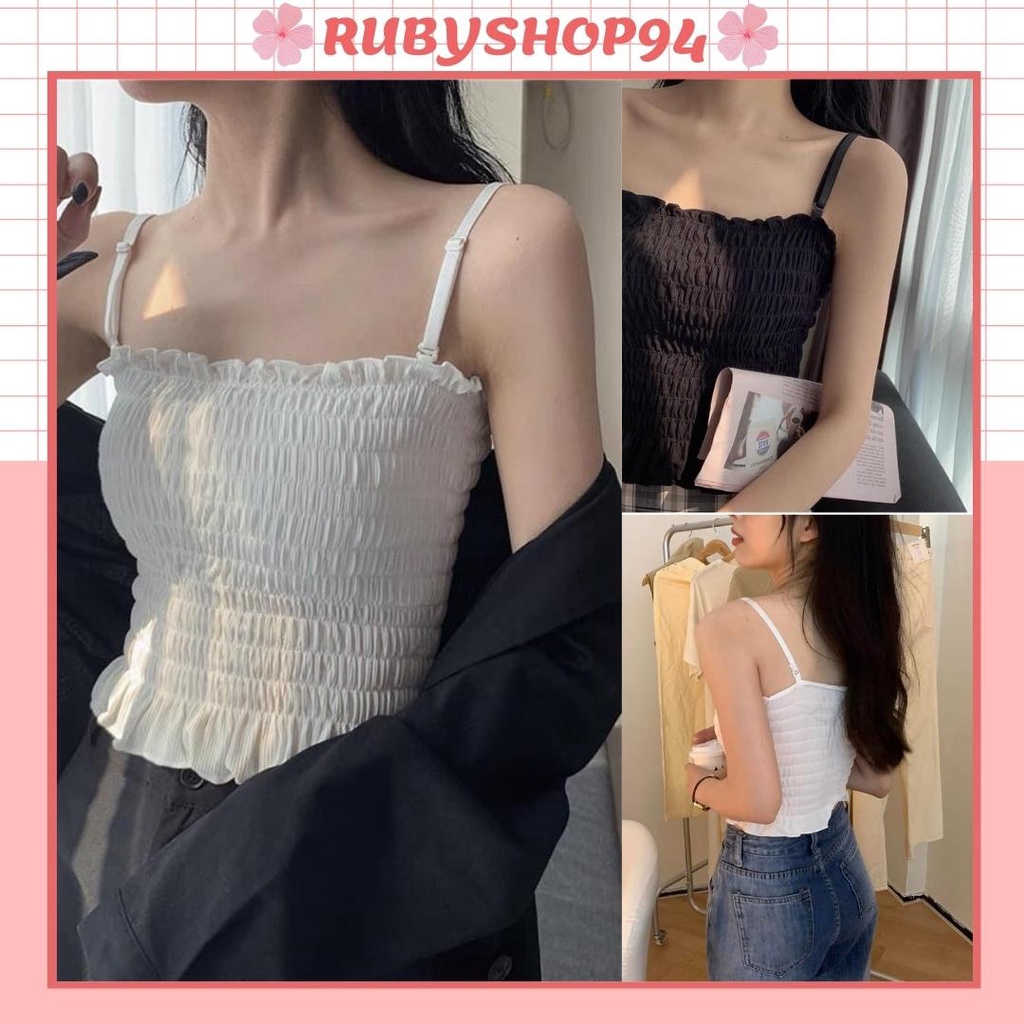 Áo Bra Nữ Nhún Dáng Lửng Siêu Hot - Áo 2 dây ngang ngực Croptop cotton 2 lớp , thun ống ôm body dây