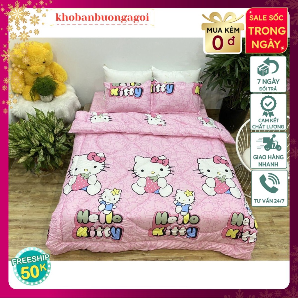 Chăn phao dày 1m8x2m vải cotton poly có nhiều họa tiết lựa chọn-hcm hello kitty ôm dâu