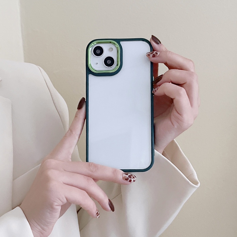 Ốp Điện Thoại Cứng Trong Suốt Viền Kim Loại Chống Sốc Cho iPhone 14 13 12 11 Pro Max XS XR X 8 7 Plus + SE 2020