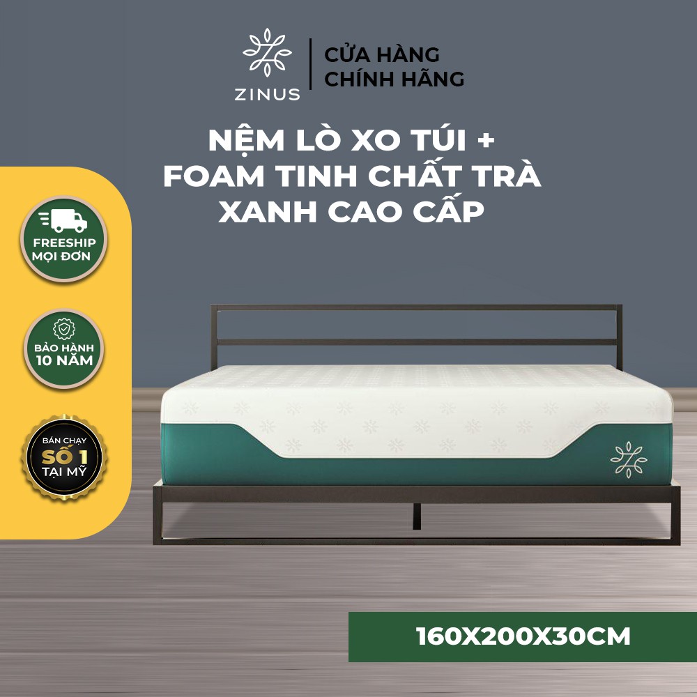 [FREESHIP MỌI ĐƠN] Nệm lò xo túi hút chân không cao cấp, tinh chất Trà Xanh 160x200x30cm