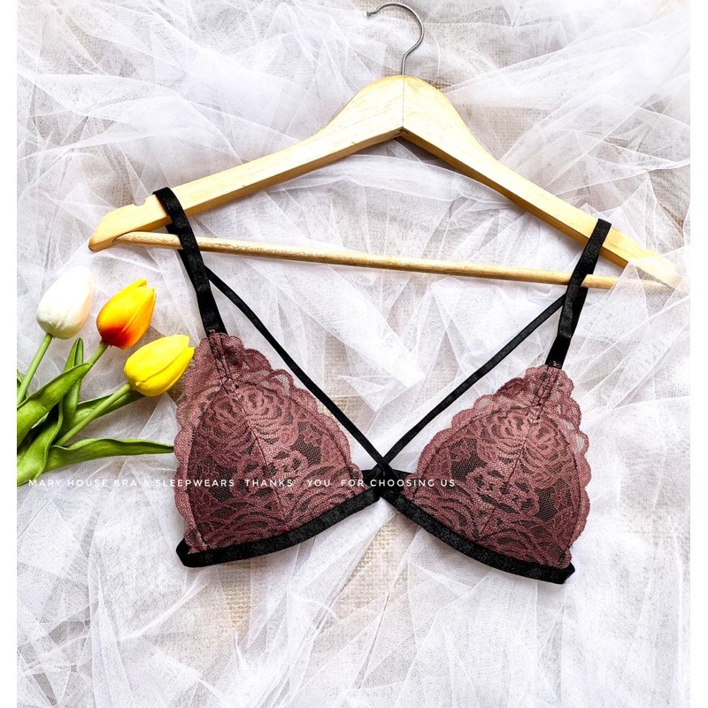 Bộ Đồ Lót Ren Mút Ngực Quần Y Nâu Đất Cúp Nhỏ 32-34 | BigBuy360 - bigbuy360.vn