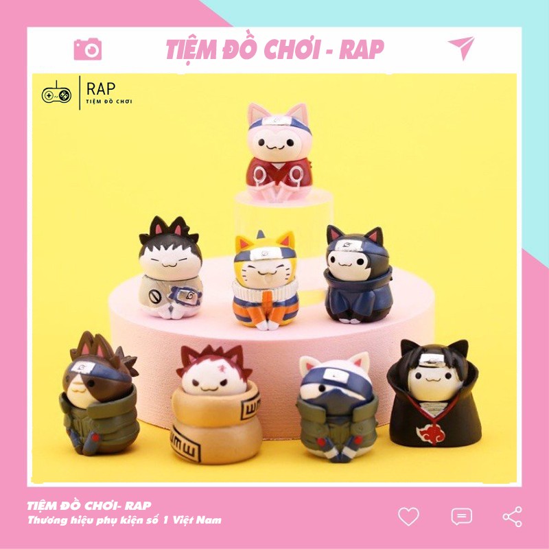 Set 8 mô hình mèo cosplay nhân vật anime Naruto Iruka Itachi Sasuke Kakashi Gaara Sakura Shikumaru cute dễ thương - Ráp