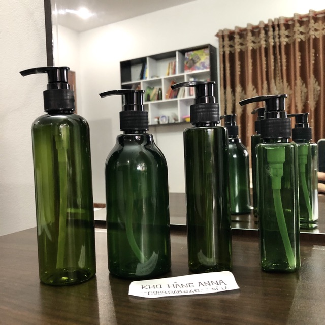 Chai nhựa Xanh lá, xanh rêu 500ml/ 300ml/ 250ml/ 200ml/ 150ml/ 100ml- Chai Pet xanh xịt sương, vòi nhấn giọt, nắp đen