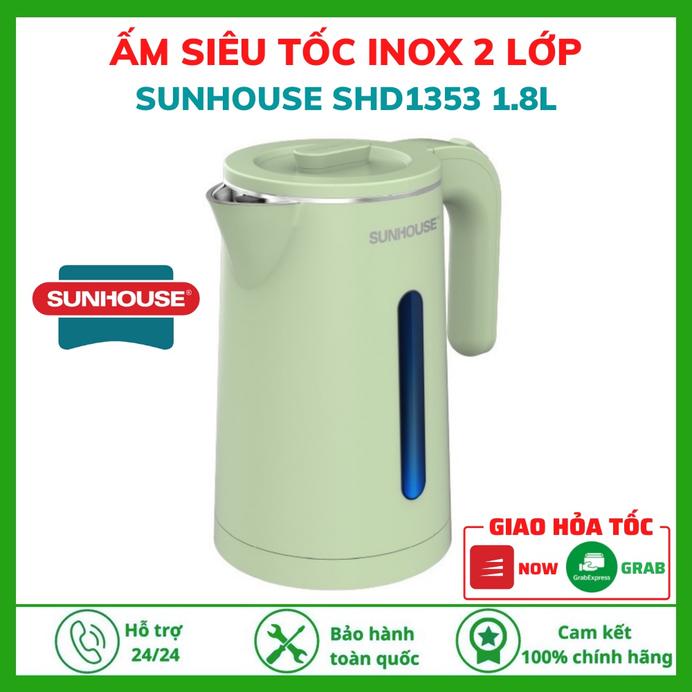 Ấm đun siêu tốc SUNHOUSE SHD1353 Inox 2 lớp cao cấp dung tích 1.8L đun siêu nhanh - Hàng Chính Hãng SUNHOUSE
