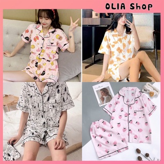 Đồ Ngủ Nữ Ngắn Tay & Quần Đùi - Pijama Mặc Nhà In Hình Dễ Thương Chất Mềm Mại Không Bai Xù Lông