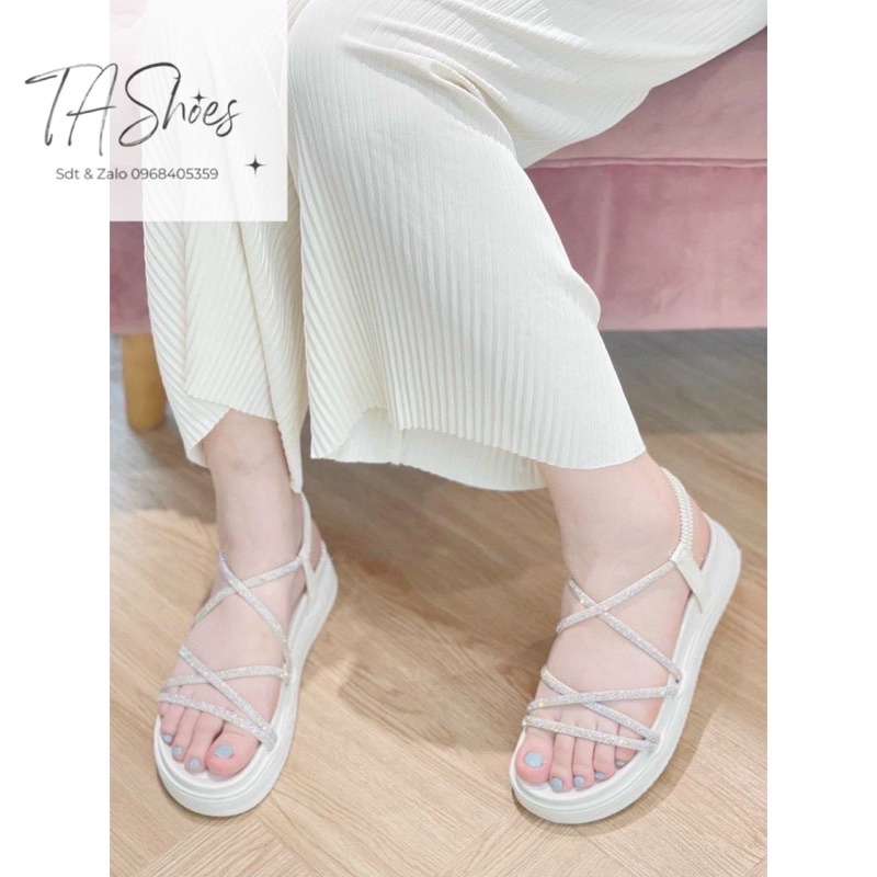 Dép Sandal Nữ dây đan chéo đế bằng. Sandal bánh mì xuồng Cao 3 -4cm mũi tròn Hàng QC LOẠI 1 FULLBOX MỀM ÊM SỊN HÀN QUỐC