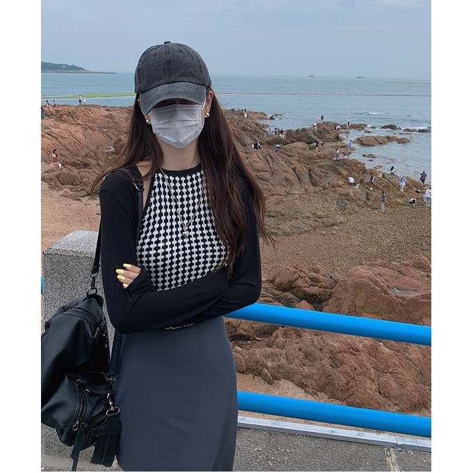 Xiaozhainv Áo Croptop Hai Dây Họa Tiết Sọc Caro Trắng Đen Phong Cách Mùa Hè Năng Động Hợp Thời Trang Dành Cho Nữ