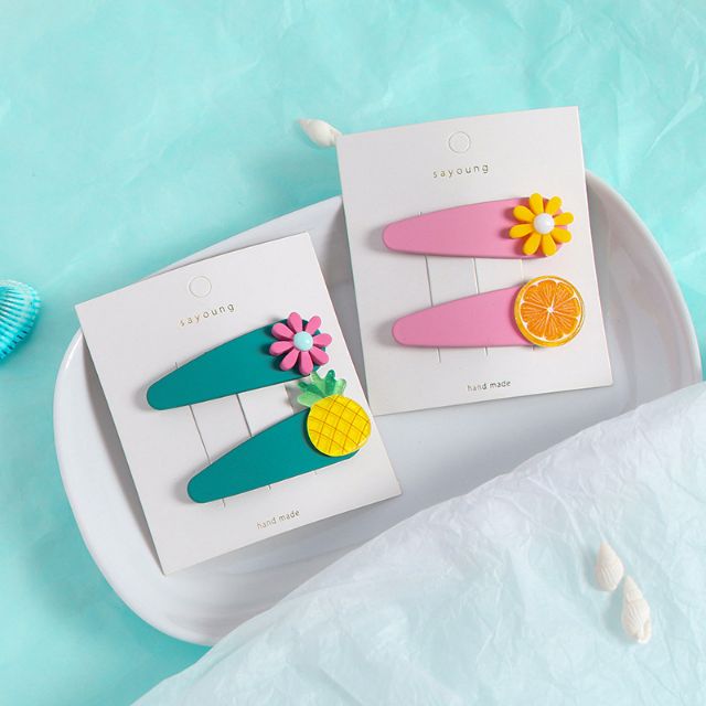 SET 2 KẸP BẤM TÓC NHÁM MÁI MÀU TRÁI CÂY