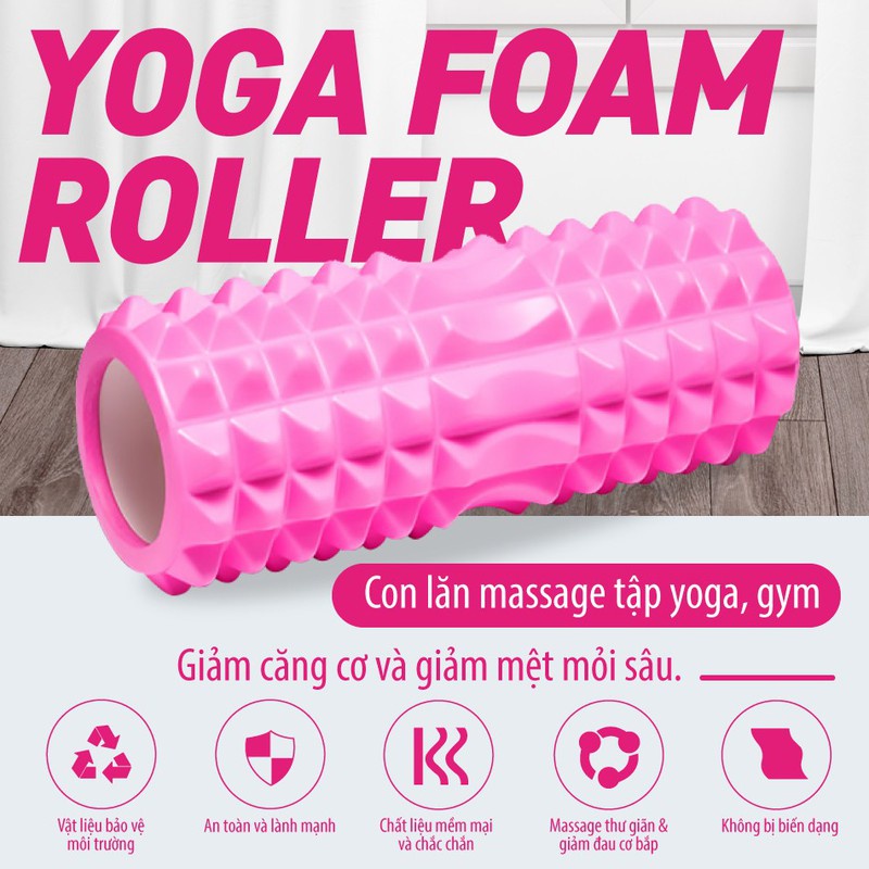 Ống Lăn Massage Yoga 33 - 45cm -YOGA QG, Chất Liệu EVA, Chịu Lực, Chống Trượt, Hỗ Trợ, Tâp Thể Hình