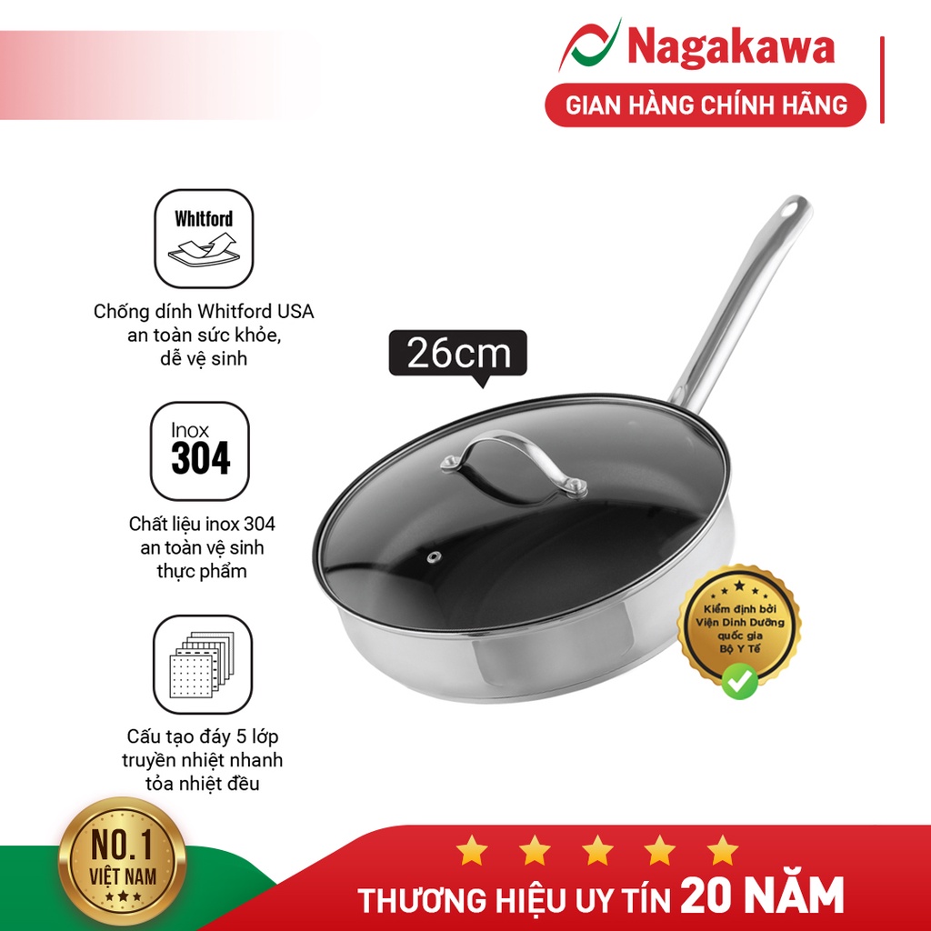 Chảo inox chống dính Nagakawa Aki NAG2604/NAG2653