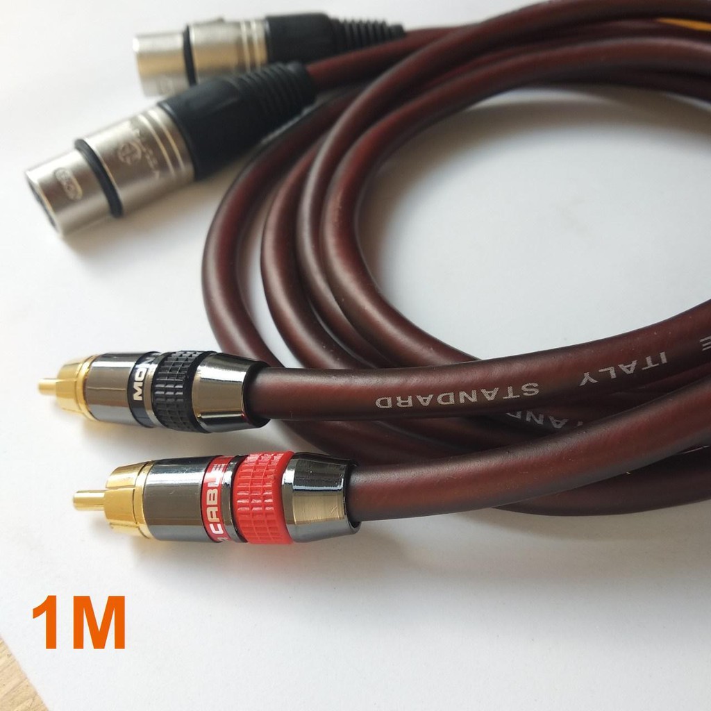 Dây cáp Ca non - AV bộ dài 1met màu nâu Dây italy, đầu jack monster đồng+đầu jack ca non neutrik hợp kim