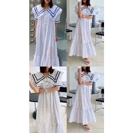 Đầm babydoll dạng sơ mi đuôi cá tay phồng viền màu hàng Thailand