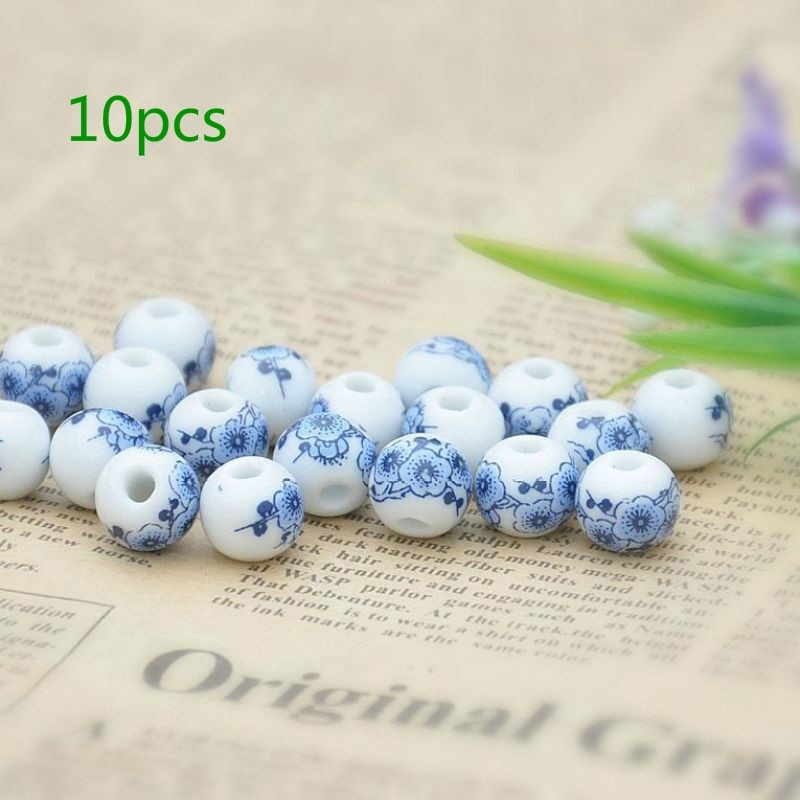 Set 10 hạt sứ in hình hoa mận làm đồ trang sức thủ công