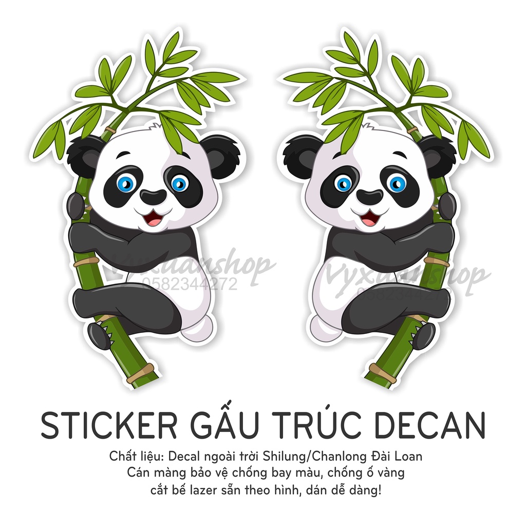 Decal Gấu Trúc dán xe ô tô, sticker dán cửa kính, xe tải