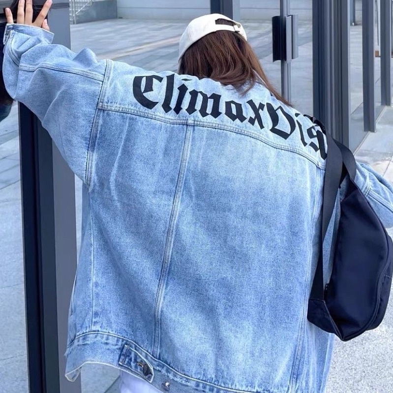 - ẢNH THẬT ÁO KHOÁC BÒ JEAN DENIM HOẠ TIẾT CHỮ CLIMAX DIVISION UNISEX CÁ TÍNH