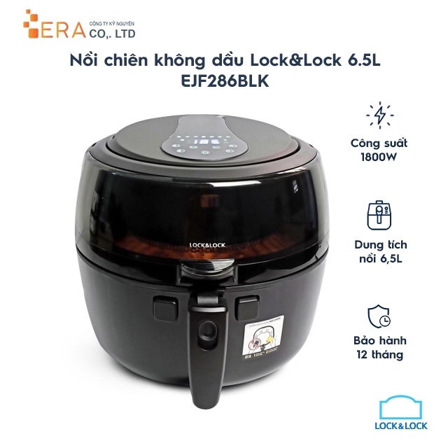 [Mã ELHADEV giảm 4% đơn 300K] Nồi chiên không dầu Lock&amp;Lock EJF286BLK 6.5L