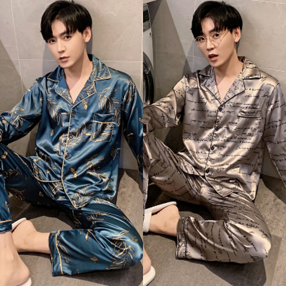 Bộ đồ ngủ vải lụa satin tay dài dáng rộng size L-5XL