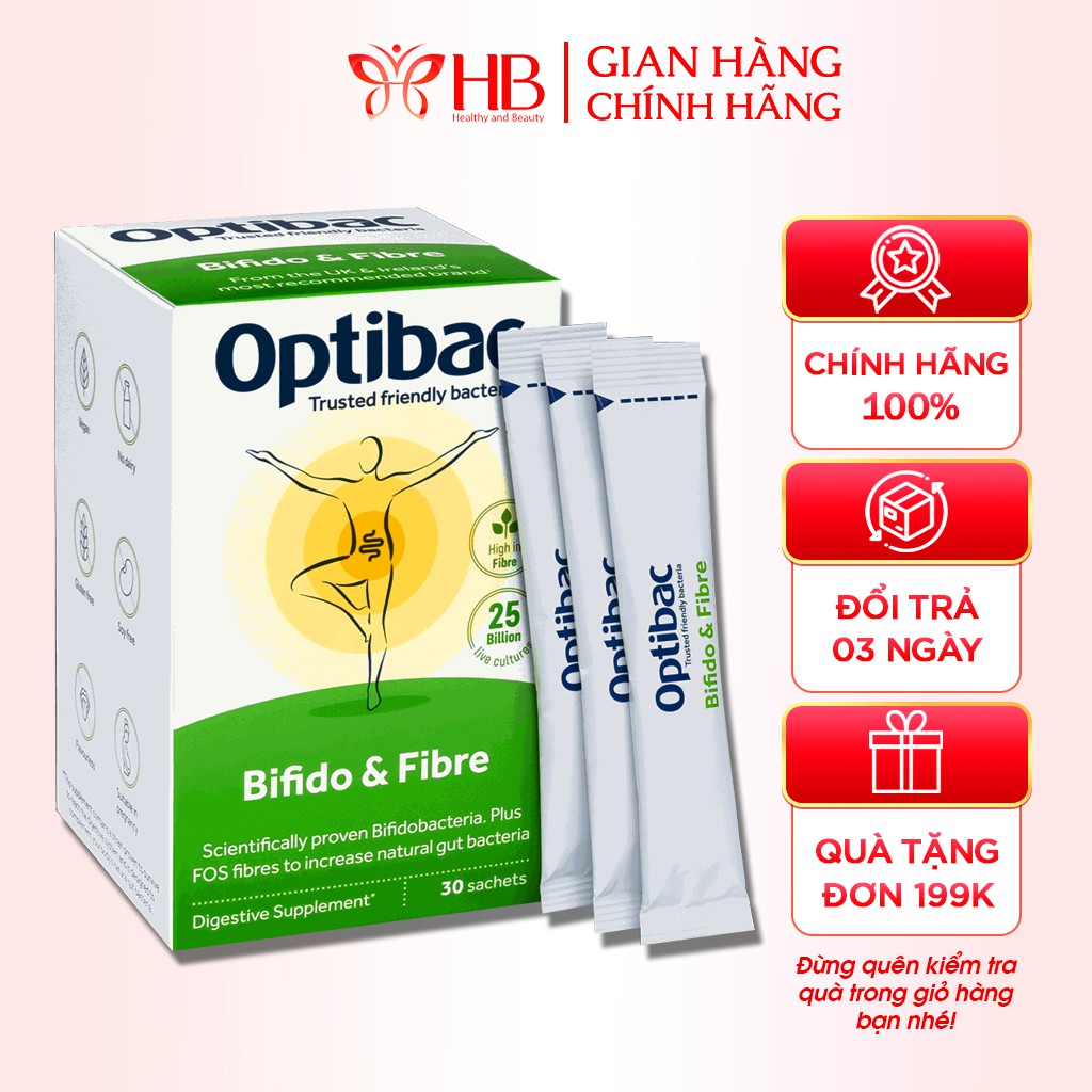 Men Vi Sinh Optibac Màu Xanh Lá hỗ trợ táo bón , tiêu hóa nhiều chất xơ hàng Anh gồm 30 Gói