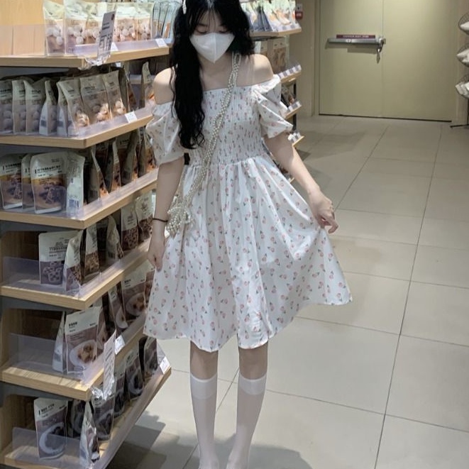 Đầm hoa MURIOKI tay phồng hở vai thanh lịch phong cách Hàn Quốc thời trang mùa hè mới 2022 cho nữ