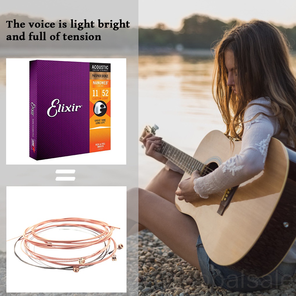 Bộ 6 dây đàn guitar Elixir 16027 11-52 bằng thép siêu nhẹ chống rỉ