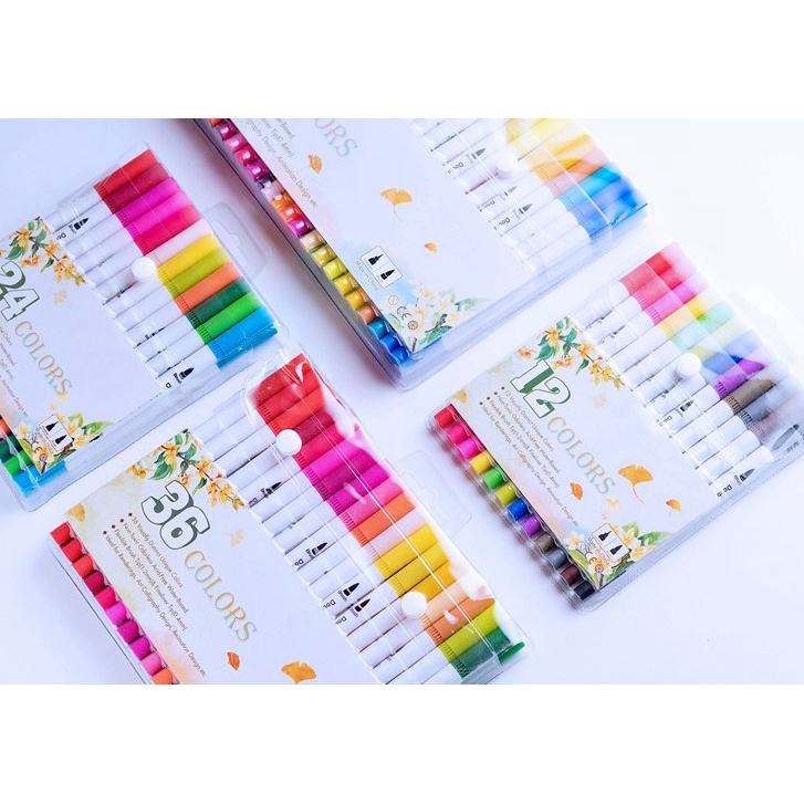 Bút màu dạ 2 đầu Thân trắng Double head túi nhựa trong cao cấp