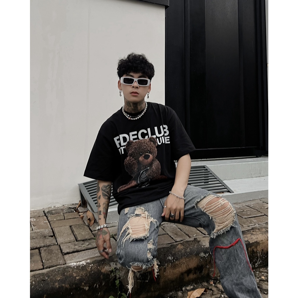 Áo thun FIDE unisex nam nữ form rộng cổ tròn GẤU JOKER