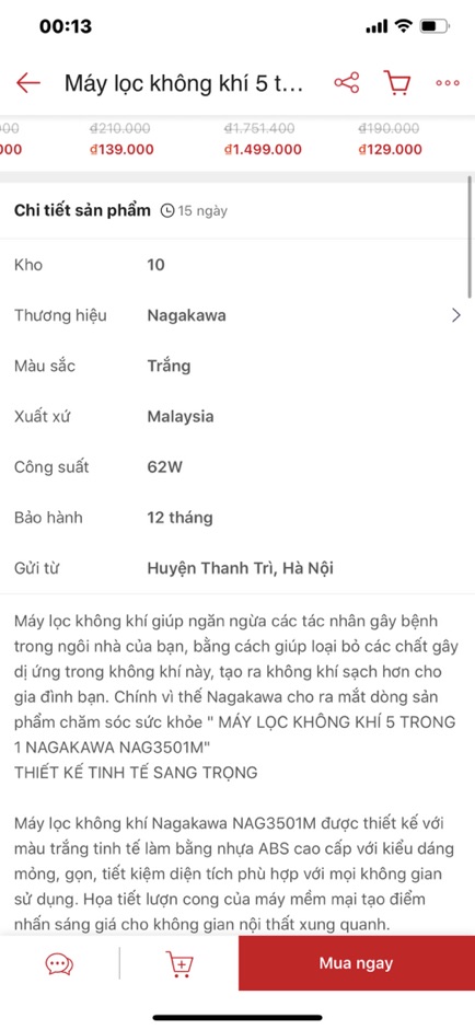 Máy lọc không khí 5 trong 1 Nagakawa NAG3501M - Công nghệ lọc HEPA, khử mùi