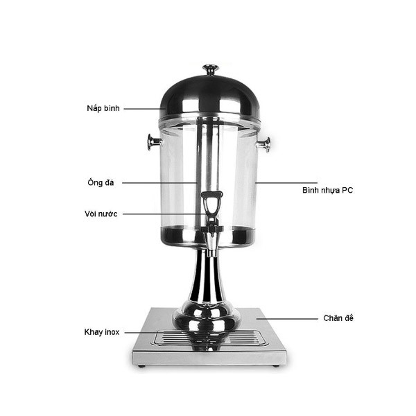 Bình Đựng Nước Trái  Cây Inox 8L (Loại Tốt) - Tặng Công Thức Trà Trái Cây Bao Ngon