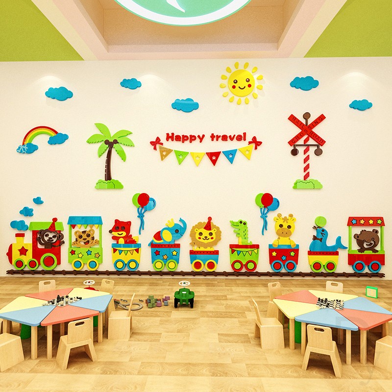 Tranh Mica trang trí tường Phim hoạt hình tàu hỏa động vật Trang trí nhà trẻ, phòng cho bé Nhiều Size - EPeBen