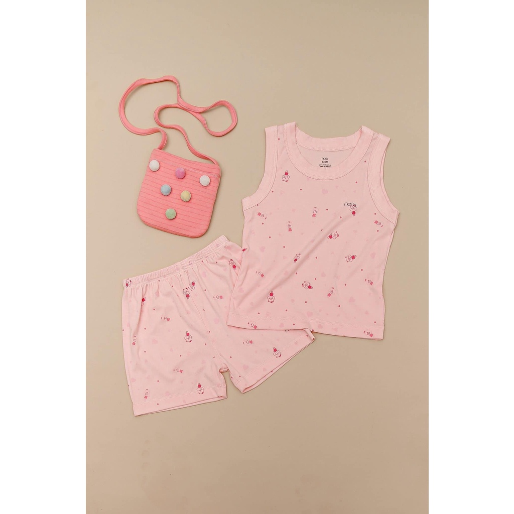 Bộ quần áo ba lỗ cho bé Nous Petit hồng 6M 9M 12M 18M - Monnie Kids