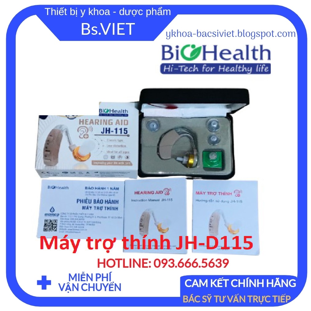 MÁY TRỢ THÍNH không dây Biohealth JH-115 - Máy điếc, Tai nghe trợ thính cho người già nghe kém chính hãng,bảo hành 1 năm