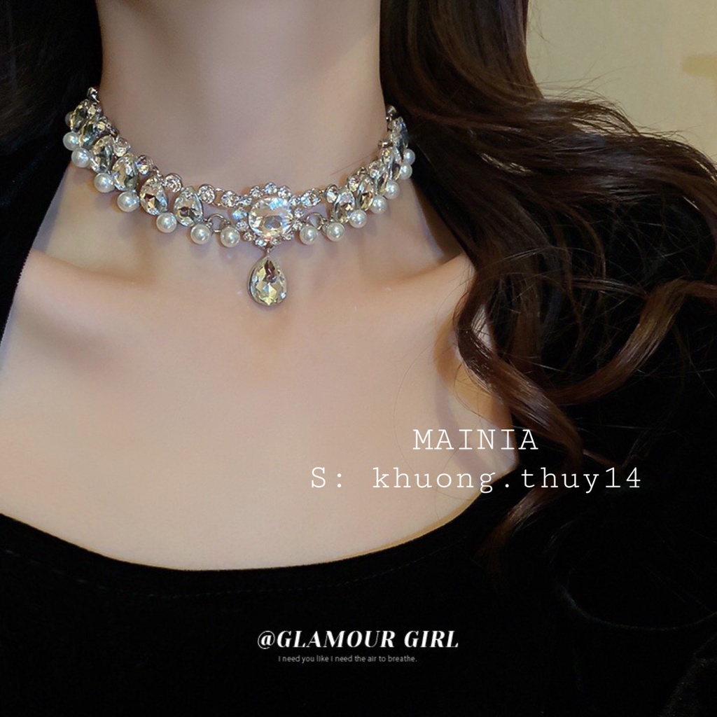 [ Cao Cấp Loại 1 ] Choker Vòng Cổ Đính Đá Hình Giọt Nước Lấp Lánh Dự Tiệc Siêu Sang Mainia Shop
