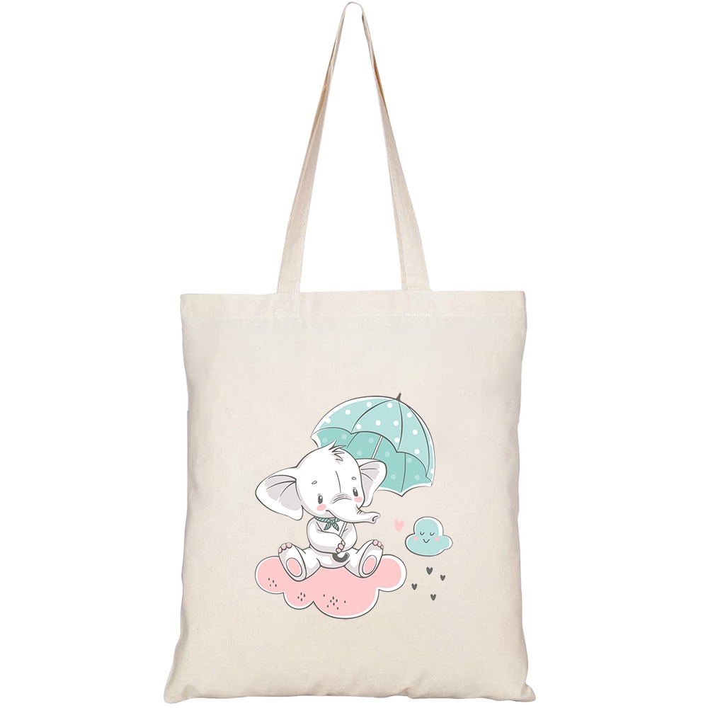 Túi vải tote canvas HTFashion in hình Voi con che ô HT276