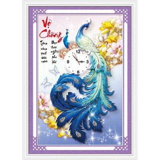 Tranh đính đá đồng hồ vợ chồng kt:48x65cm