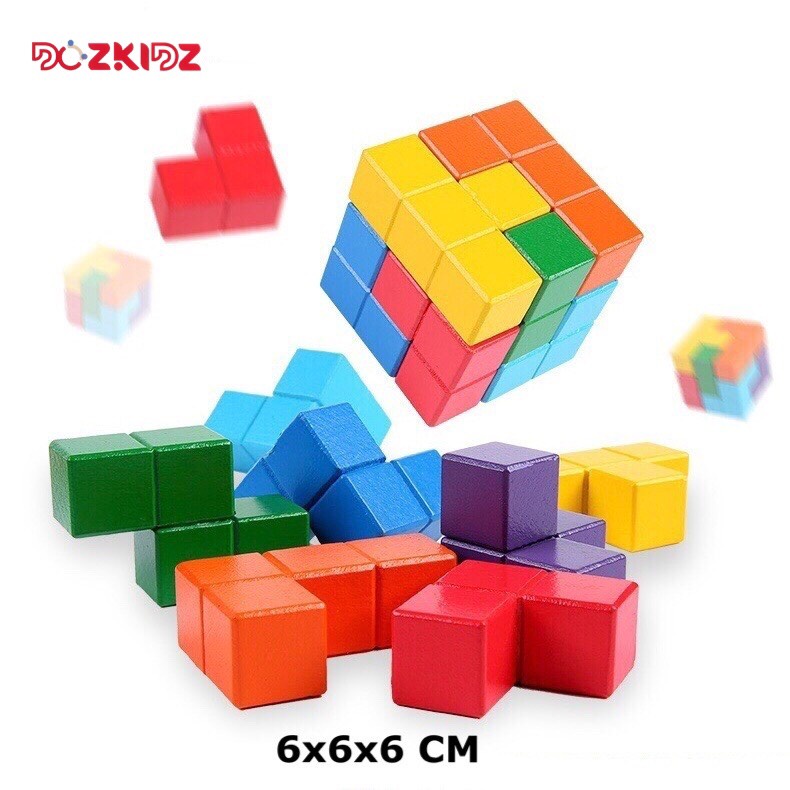 Đồ chơi gỗ tư duy logic - Xếp khối vuông từ 7 chi tiết khác nhau - DOZKIDZ