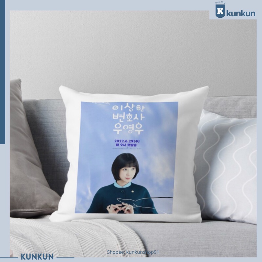 Gối Vuông In Hình Phim Nữ Luật Sư Kỳ Lạ Woo Young Woo, Park Eun Bin, Kang Tae Oh Gối K Drama