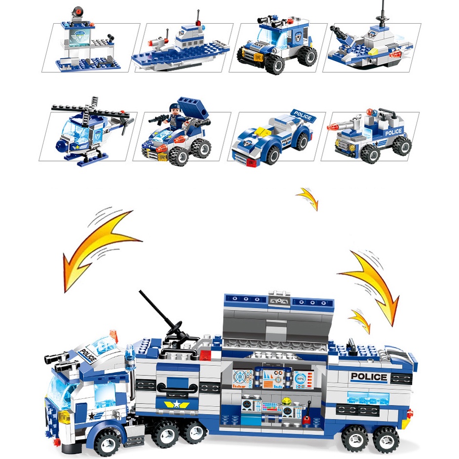 Đồ Chơi Lắp Ráp Kiểu LEGO Mô Hình Cảnh Sát Thành Phố Hòa Bình SWAT ROBOT Chiến Đấu/ Máy Bay Trực Thăng/ Xe Cơ Động PX250