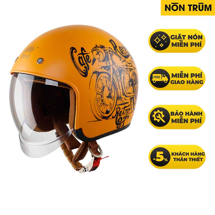 Nón bảo hiểm 3/4 ROYAL M139 có kính âm V7 NHÁM