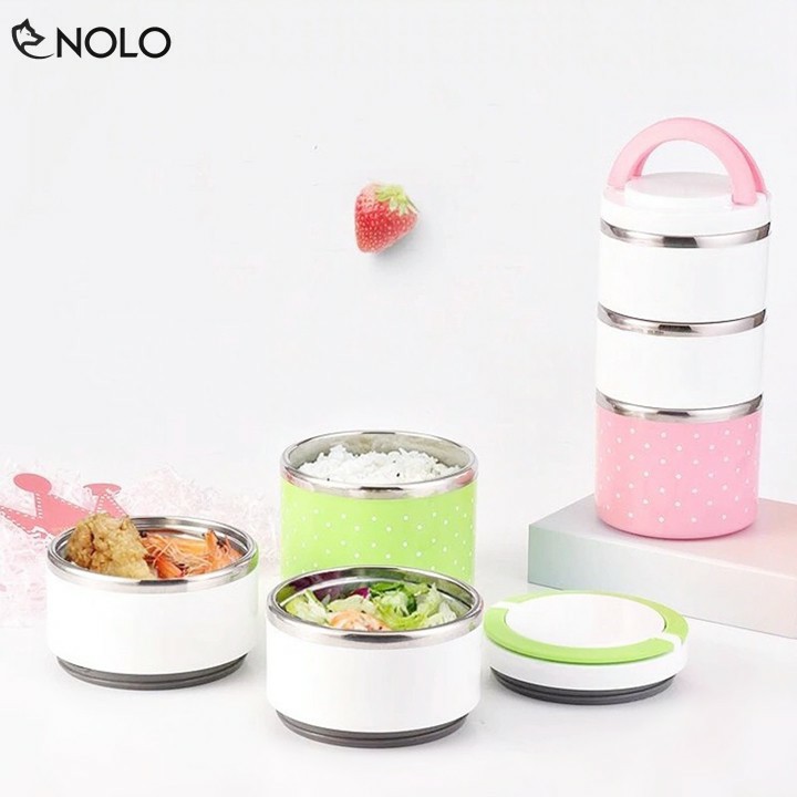 Cà men đựng thức ăn giữ nhiệt chấm bi/Cặp lồng cơm giữ nhiệt chấm bi lõi INOX