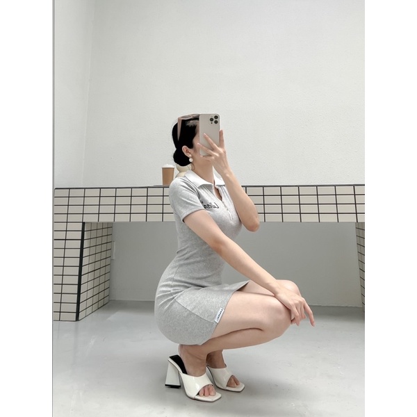 Đầm body POLO 2 màu  (Hình shop chụp)  Thun len gân  thêu chữ dây kéo sắt cá tính - Thời Trang VADA (Đ51)