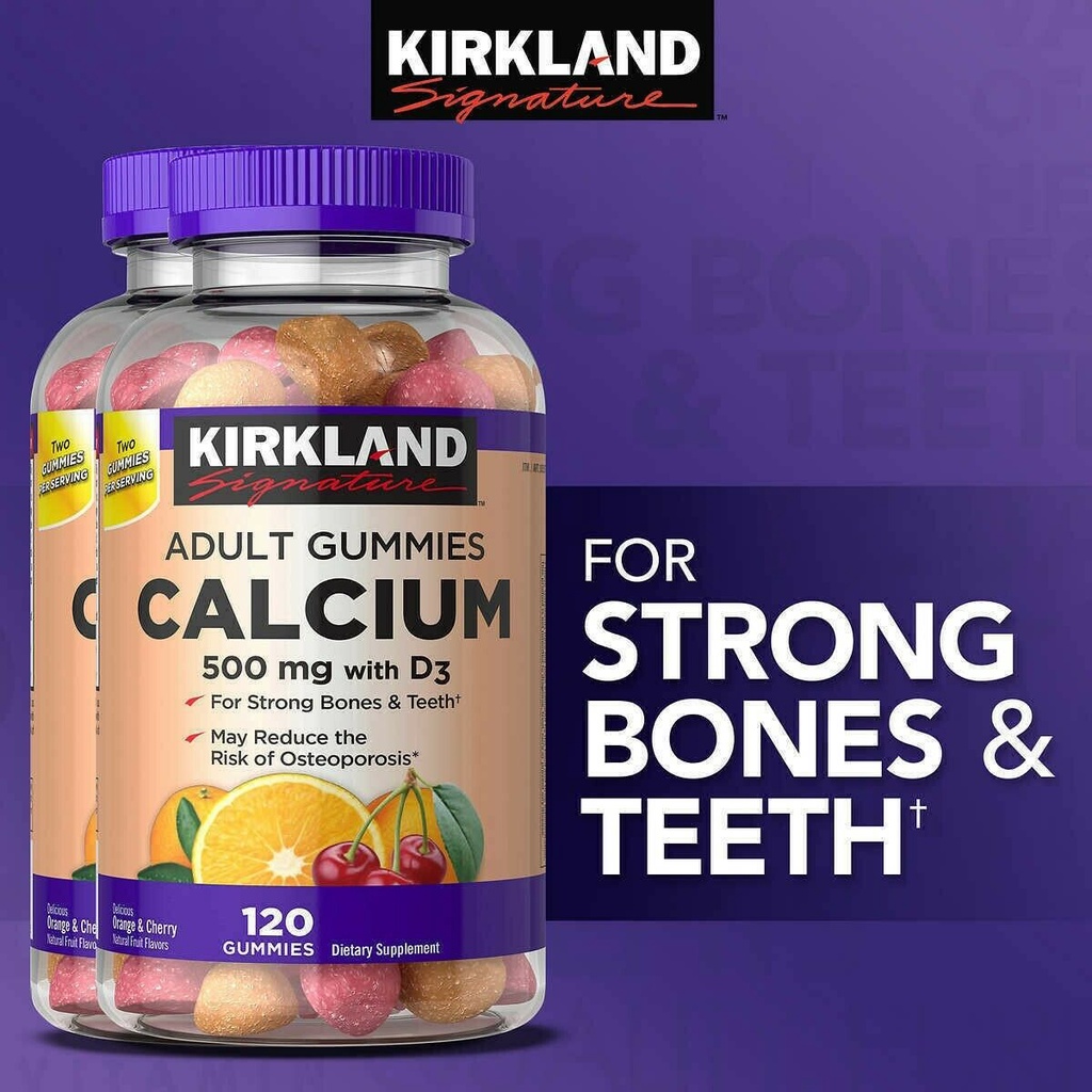 Kẹo dẻo bổ sung Canxi - Kirkland Signature Adult Gummies Calcium 500mg With D3 120 viên